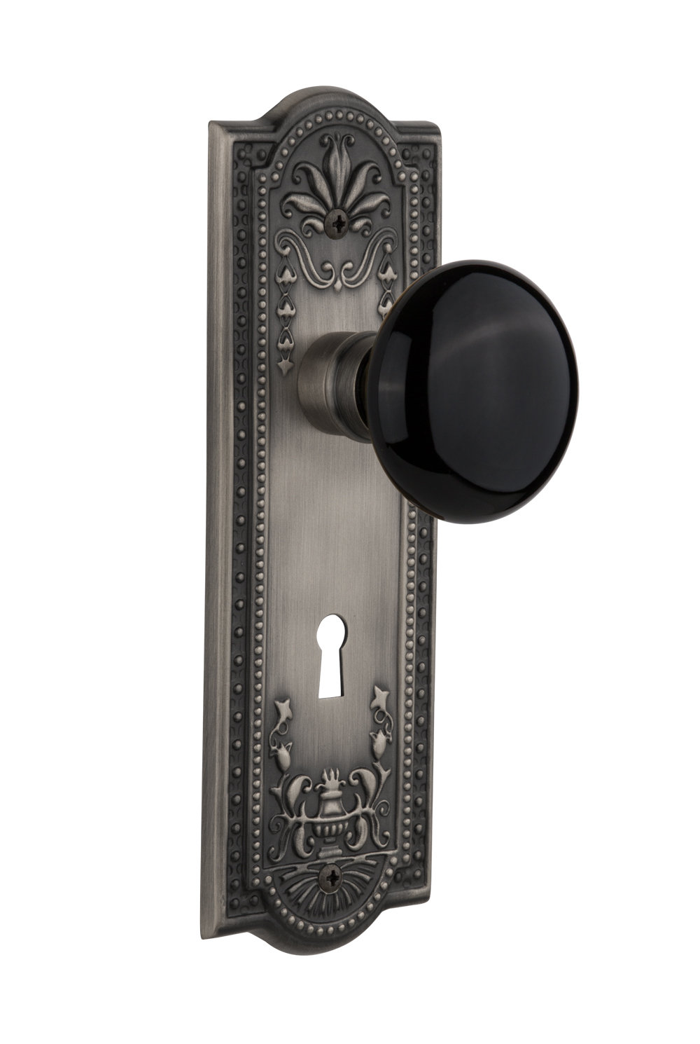 Nostalgic Warehouse Black Porcelain Single Dummy Door Knob with Meadows