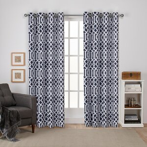 Scrollwork Gated Print Sateen Woven Geometric Blackout Grommet Curtain Panels (Set of 2)