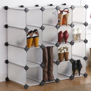 Interlocking 16-Compartment 16 Pair Shoe Rack