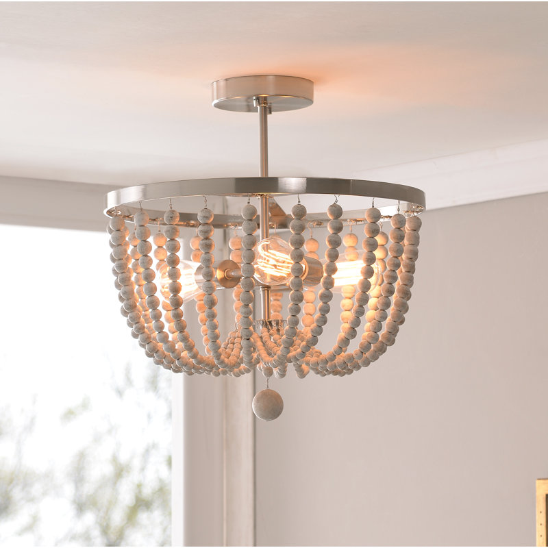 Bay Isle Home Tilden Wood Bead 3 Light Semi Flush Mount Reviews Tilden Wood Bead 3 Light Semi Flush Mount