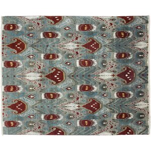 One-of-a-Kind Ikat Hand-Knotted Gray Area Rug