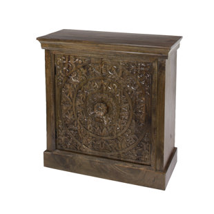 Small Wood Cabinet With Doors Wayfair Chaska Small Hand Carved Square Wood 2 Door Accent Cabinet