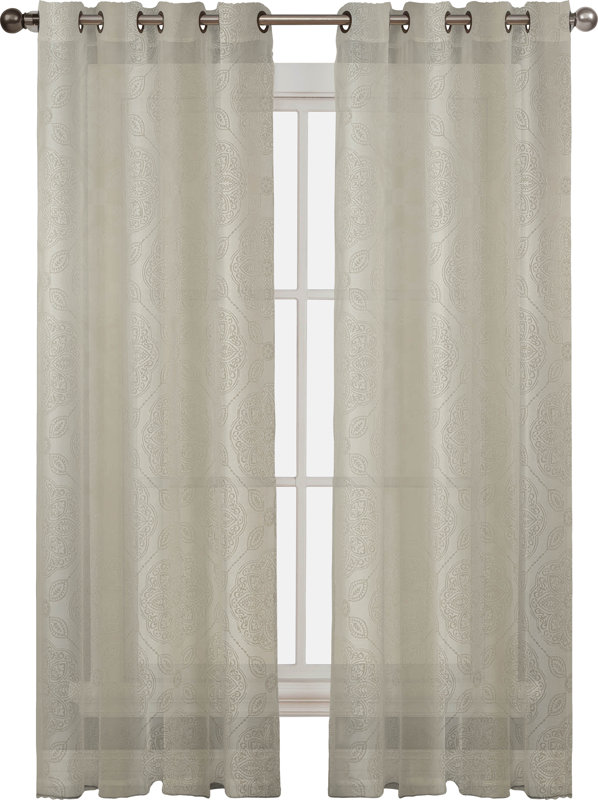 Window Elements Diamante Damask Sheer Grommet Curtain Panels & Reviews