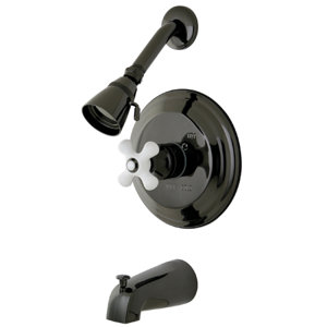 Water Onyx Pressure Balanced Tub and Shower Faucet with Porcelain Cross Handle