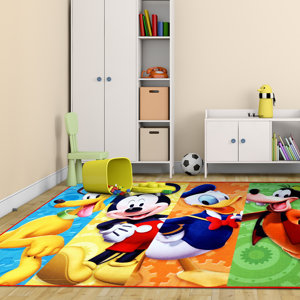 Disney Mickey Mouse Polyester Blue/Yellow/Orange Kids Rug
