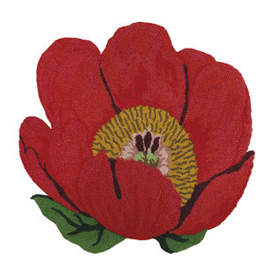 Fichera Floral Shaped Hand Hooked Wool Red Area Rug