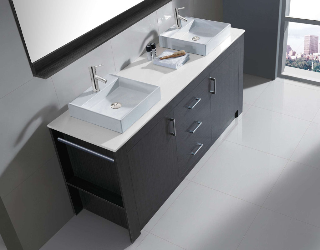 Wade Logan Glen Ridge 72 Double Bathroom Vanity Set With White Glen Ridge 72 Double Bathroom Vanity Set With White Top And Mirror