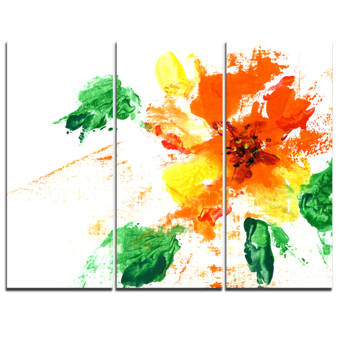 Designart Painted Abstract Flower 3 Piece Painting Print