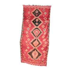 Moroccan Vintage Boujad Hand Knotted Wool Pink Area Rug