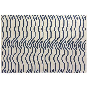 Hand-Woven Wool White/Navy Area Rug