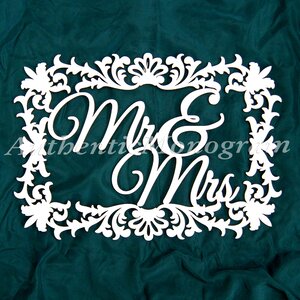 Mr and Mrs Filigree Frame Wooden Monogram