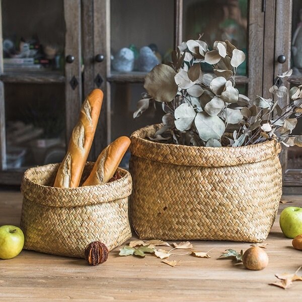 August Grove Cottage Rustic Storage 2-Piece Natural Straw Basket Set