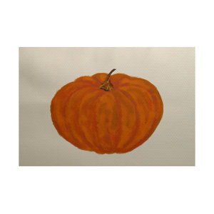 Lil' Pumpkin Holiday Print Orange Indoor/Outdoor Area Rug