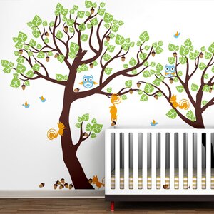Lovely Pine Tree Baby Nursery Tree with Animals Wall Decal