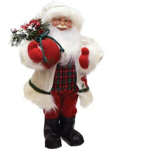 Santa in Winter Flannel with Sack of Pine Christmas Plastic Figure Table Top Decoration