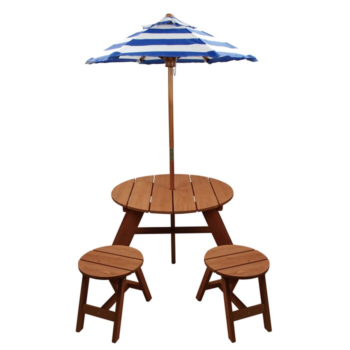 Brotherton Kids 4 Piece Wood Round Table And Chair Set With Umbrella