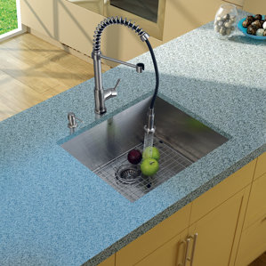 VIGO 23 inch Undermount Single Bowl 16 Gauge Stainless Steel Kitchen Sink with Edison Stainless Steel Faucet, Grid, Strain...