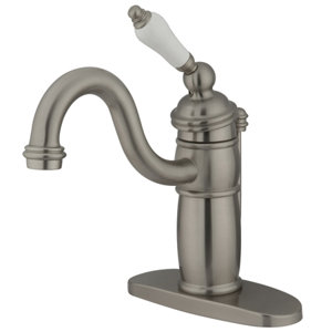 Victorian Single Handle Mono Deck Bathroom Faucet with Brass Pop-Up Drain  and Optional Deck Plate