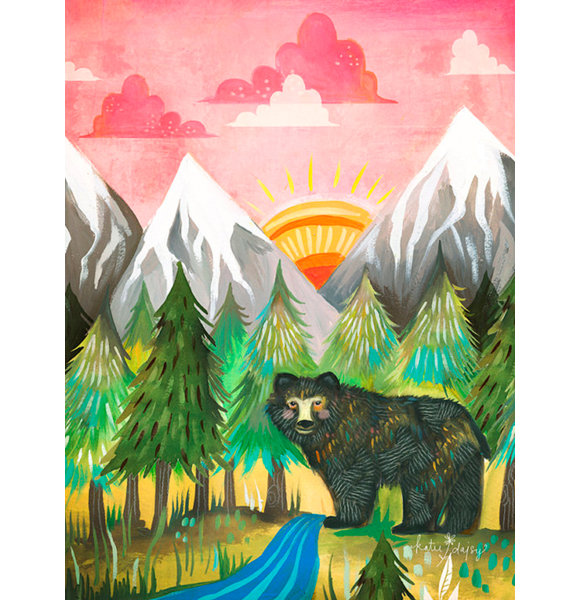 Wheatpaste Sunrise Bear By Katie Daisy Print Of Painting On
