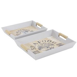 Spacious Wood 2 Piece Serving Tray Set