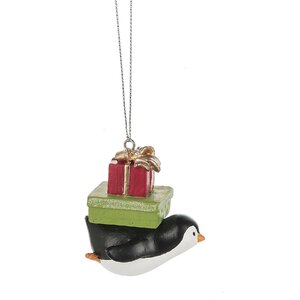 Penguins with Presents Hanging Figurine