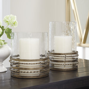 2 Piece Metal/Glass Hurricane Set (Set of 2)