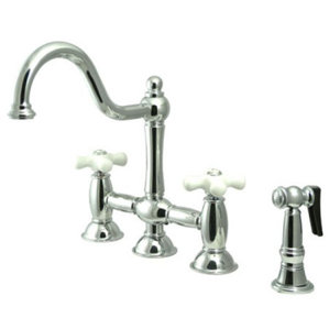 Kingston Brass Restoration Double Handle Deck Mount Kitchen Faucet with Spray
