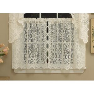 Old World Style Floral Heavy Lace Kitchen Tier Curtain (Set of 2)
