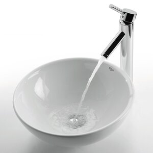 Ceramic Circular Vessel Bathroom Sink with Faucet
