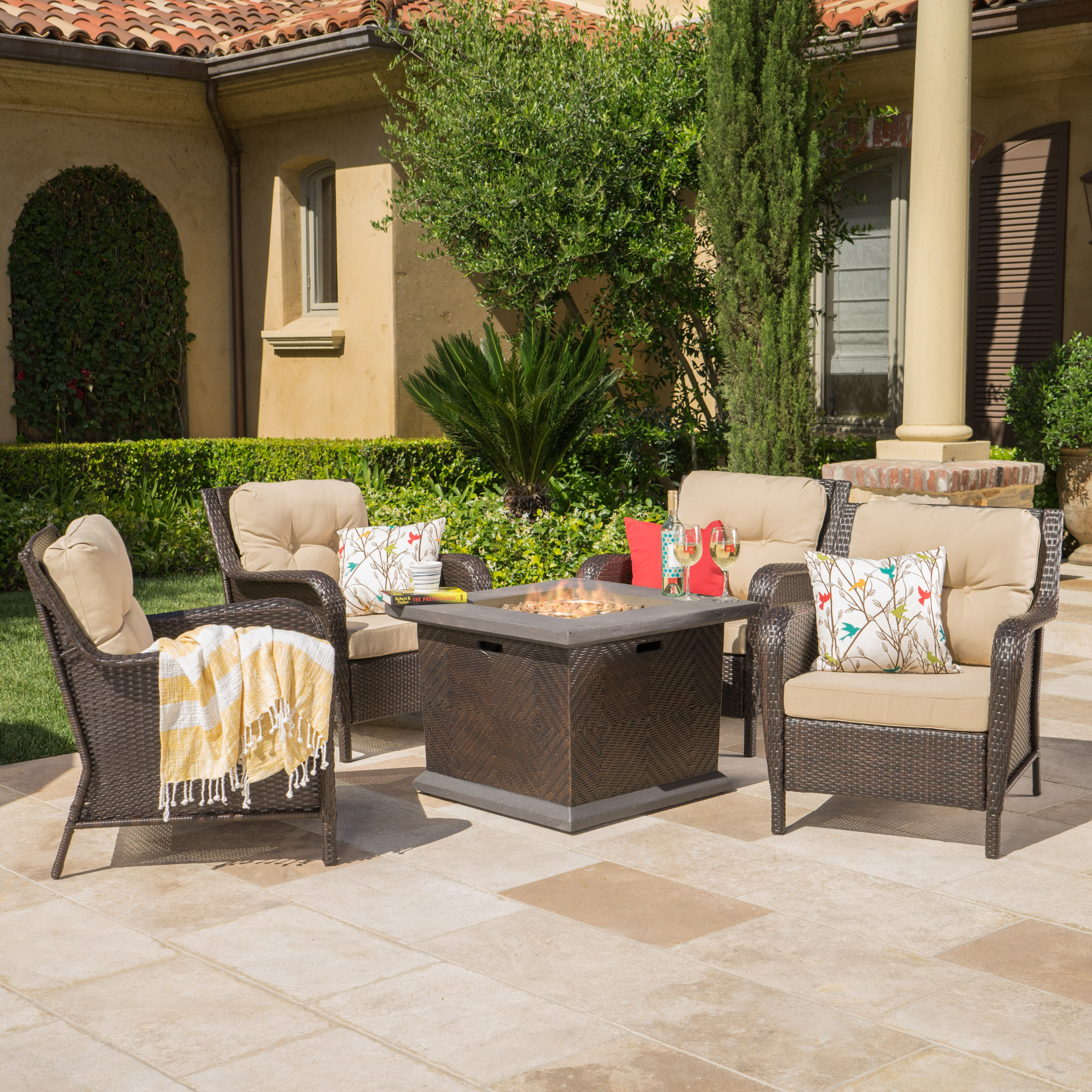 Bayou Breeze Hetrick 5 Piece Fire Pit Table Set Reviews Wayfair
