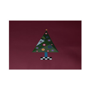 Crazy Christmas Decorative Holiday Print Cranberry Burgundy Indoor/Outdoor Area Rug