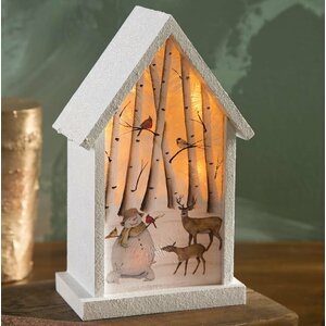 Lighted Snowman Birdhouse Diorama