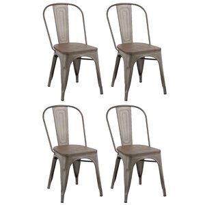 Industrial Metal Solid Wood Dining Chair (Set of 4)