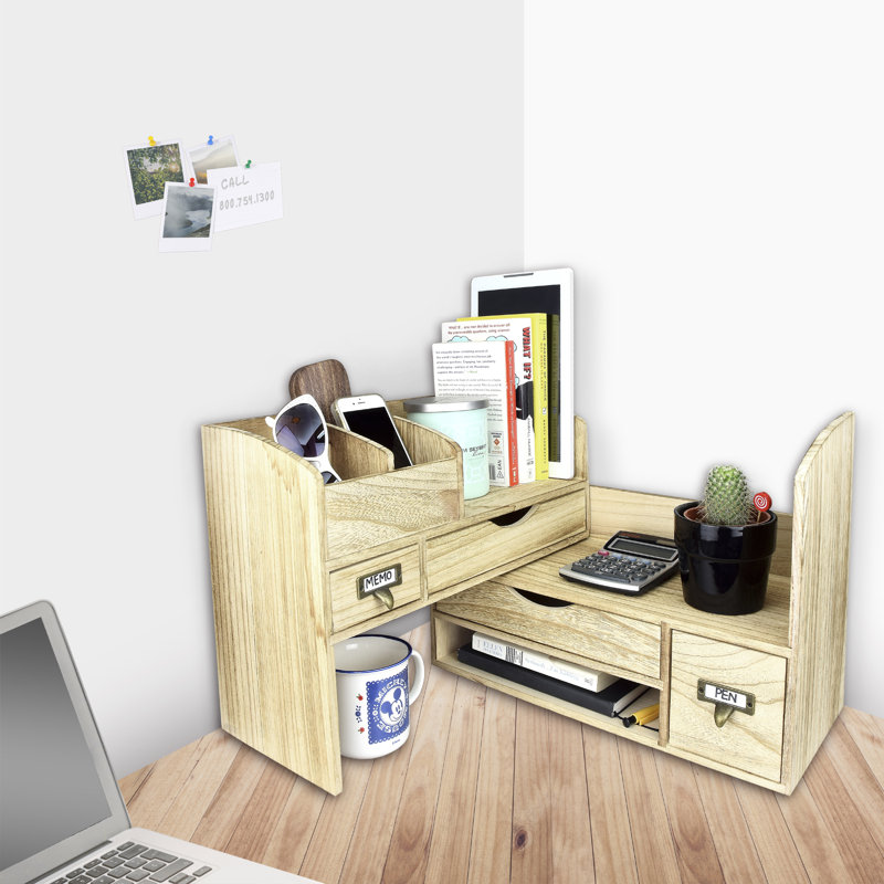 Loon Peak Riaria Adjule Wooden Desktop Organizer Office Supplies Riaria Adjule Wooden Desktop Organizer Office Supplies Storage Shelf Rack
