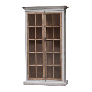 Wood Bookcase With Gl Doors Wayfair Sueann Vitrine Standard Bookcase