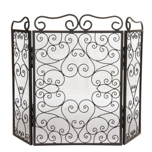 Symple Stuff Decorative Filigree 3 Panel Wrought Iron Fireplace