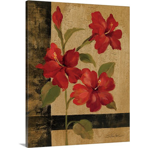 'Hibiscus Branch I' by Silvia Vassileva Painting Print on Canvas