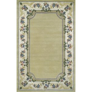 Beautiful Yellow/Ivory Border Pale Floral Border Area Rug