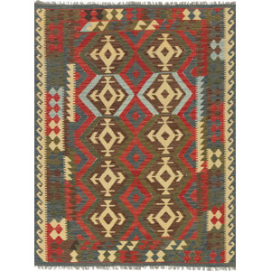 Novalie Kilim Wool Dark Burgundy/Light Gold Area Rug