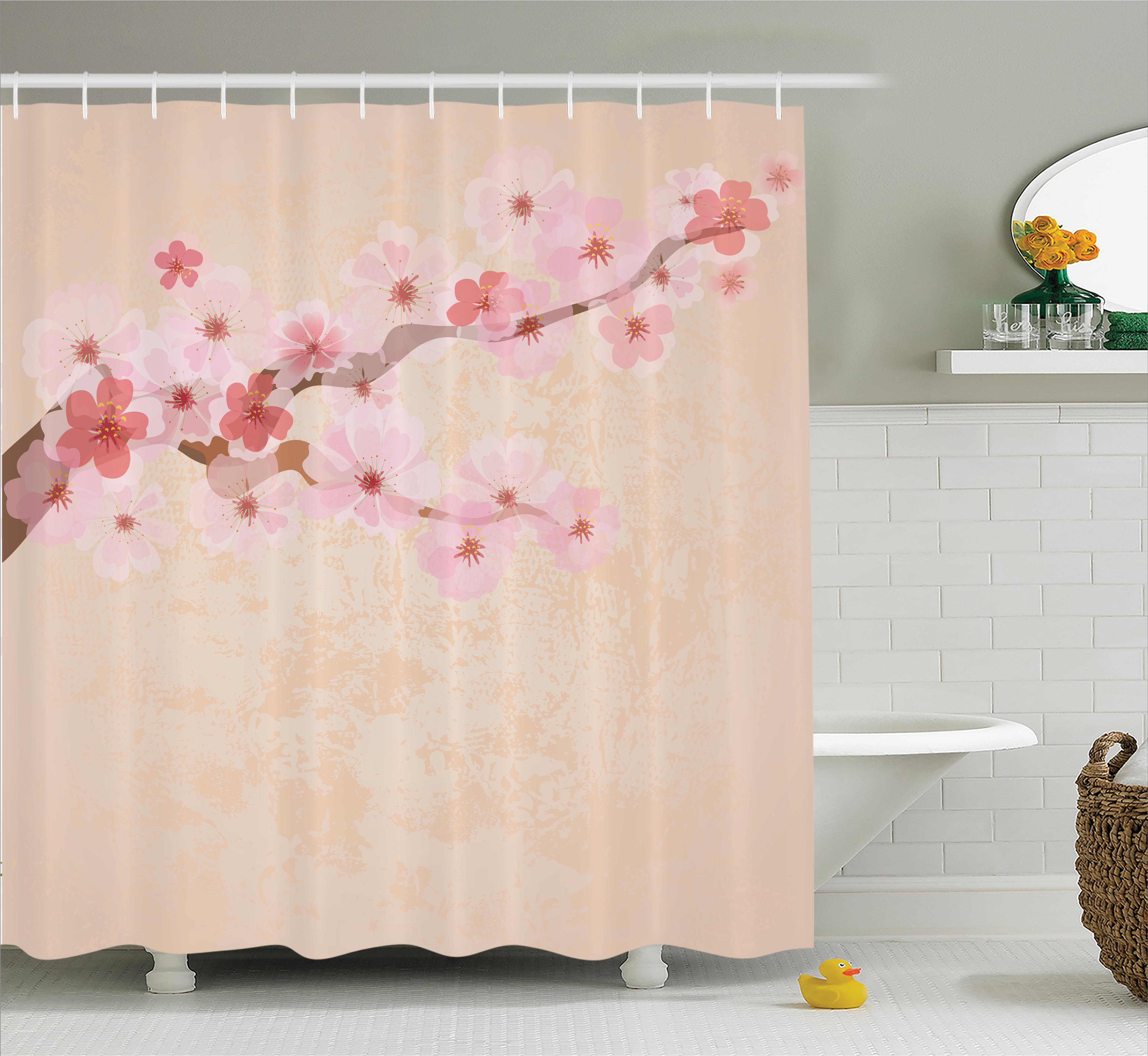 Bathroom Waterproof Fabric Shower Curtain Liner 12 Hooks Cool Panda in Flowers