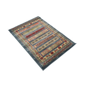Foret Noire Machine Woven Blue/Red Area Rug