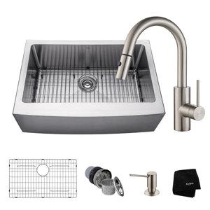 Handmade Series 29.75u201d x 20.75u201d Farmhouse Kitchen Sink with Faucet and Soap Dispenser