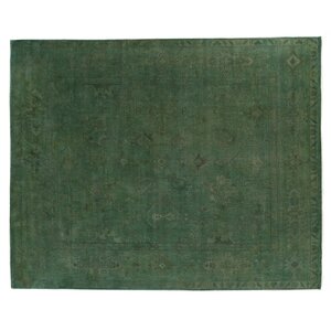 Overdyed Hand-Knotted Wool Green Area Rug