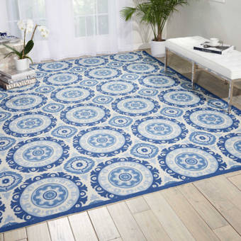 Sun N Shade Solar Flair Hand Tufted Navy Indoor Outdoor Area