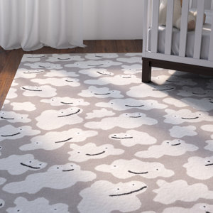 Daisy Sky Puffy Machine Woven Silver Area Rug