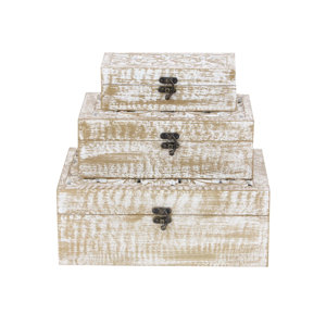 Wood Carved 3 Piece Decorative Box Set
