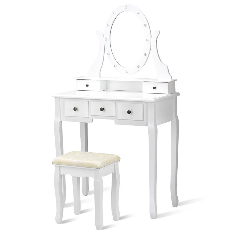 Charlton Home Oldfield 5 Drawer Makeup Vanity Set With Mirror Wayfair Oldfield 5 Drawer Makeup Vanity Set With Mirror