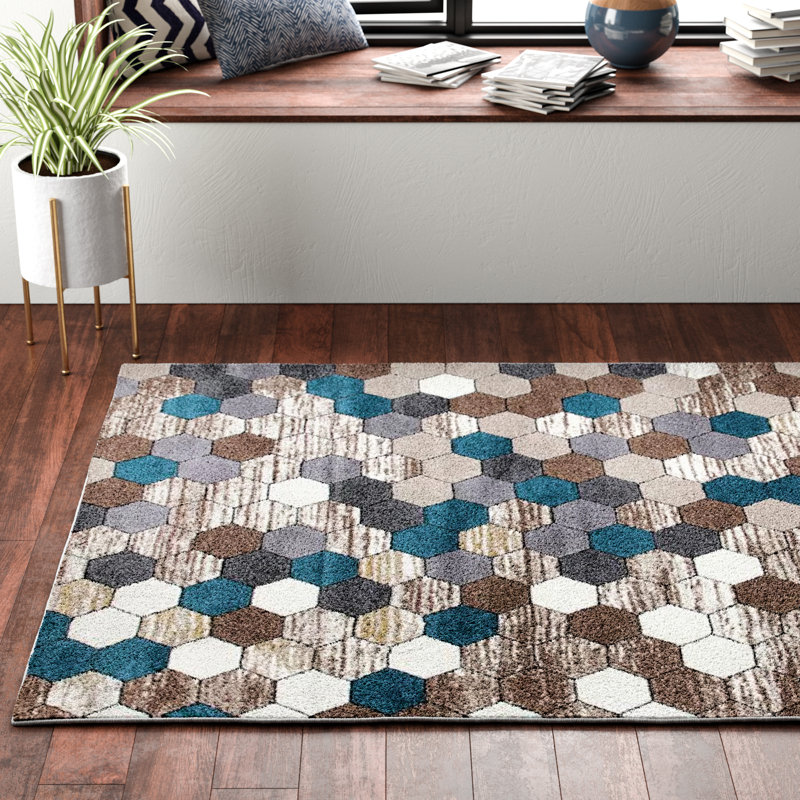 Catalan Beige Blue Indoor Outdoor Area Rug