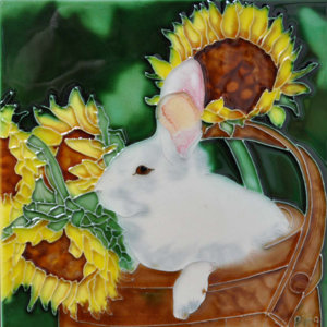 Rabbit with Sunflower Tile Wall Decor