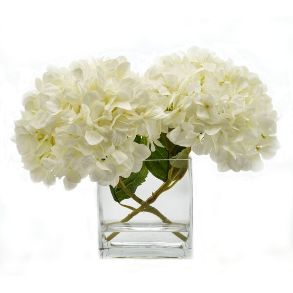 Birch Lane™ Faux White Hydrangea in Glass Vase & Reviews | Birch Lane